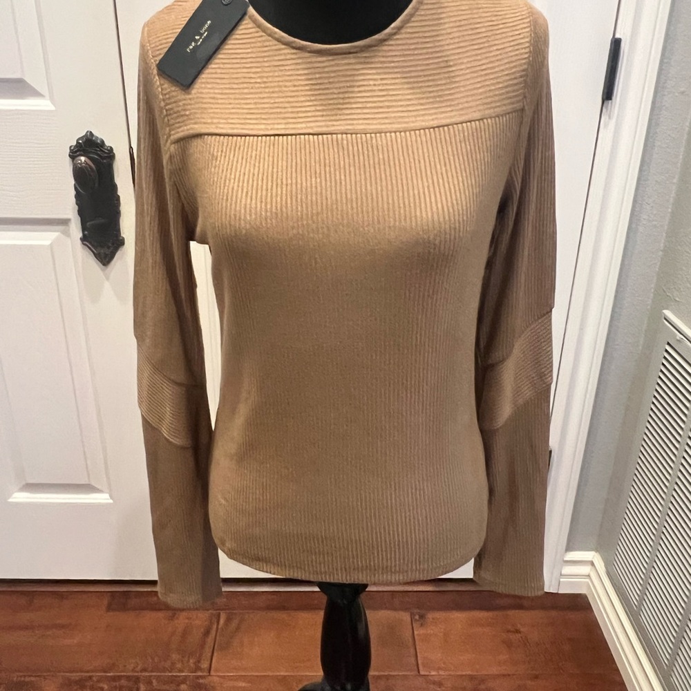 Rag & Bone Khaki Beige Ribbed Knit Top